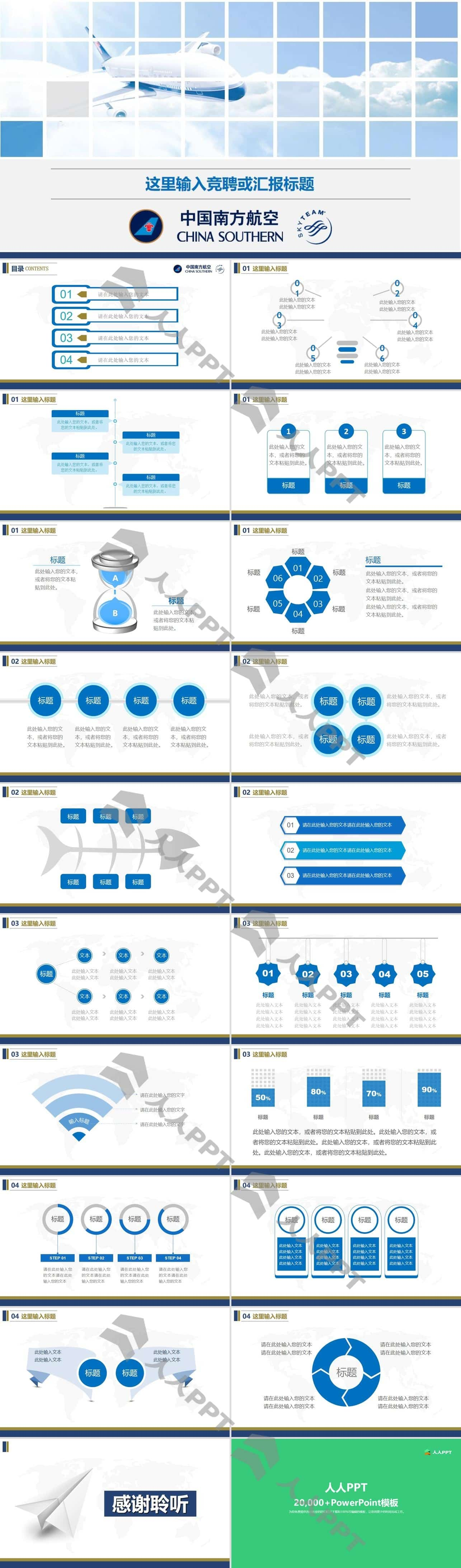 航空公司工作总结汇报PPT模板长图