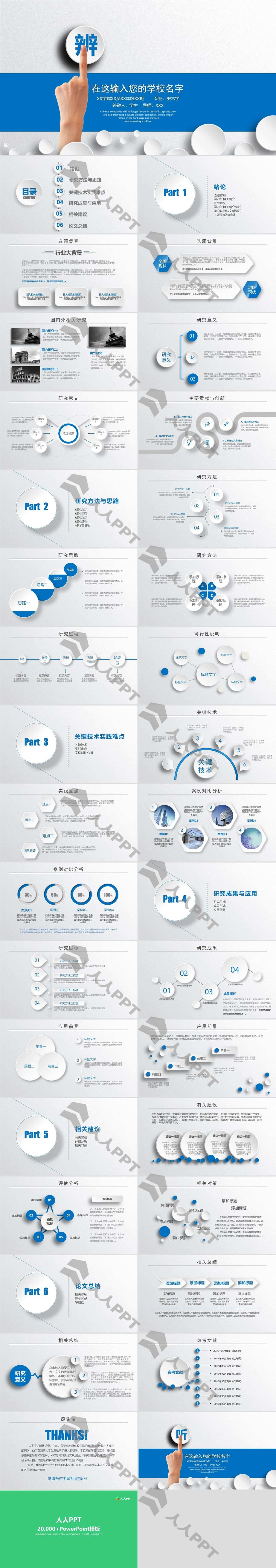 精美实用微立体论文答辩PPT模板长图