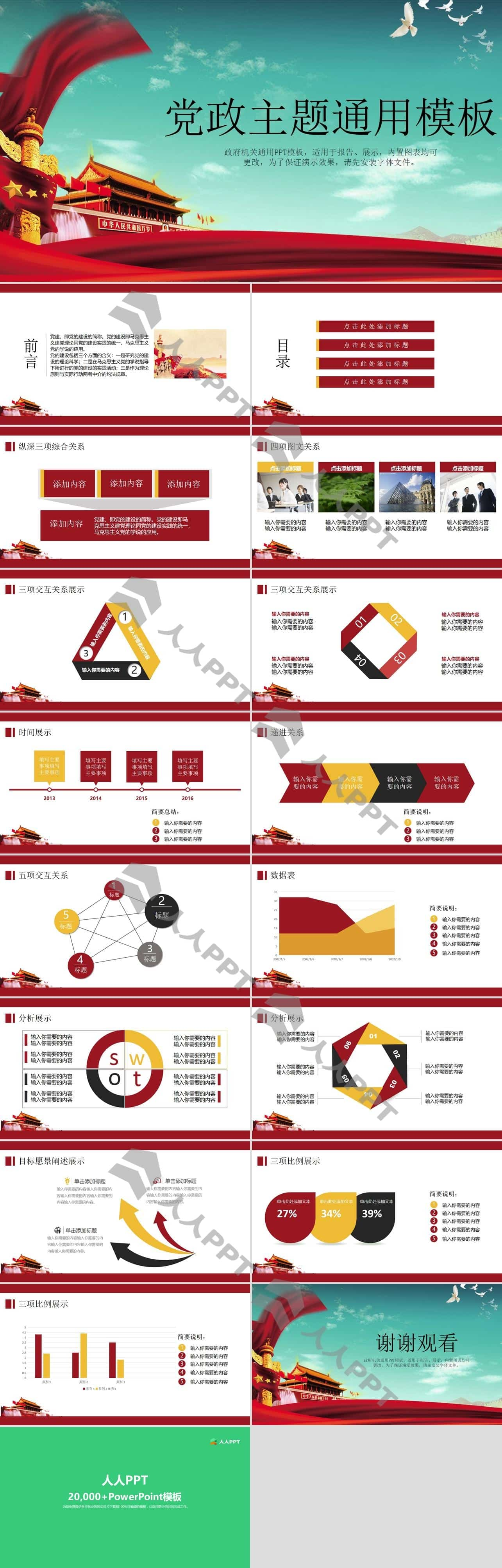 大气天安门党政通用PPT模板长图