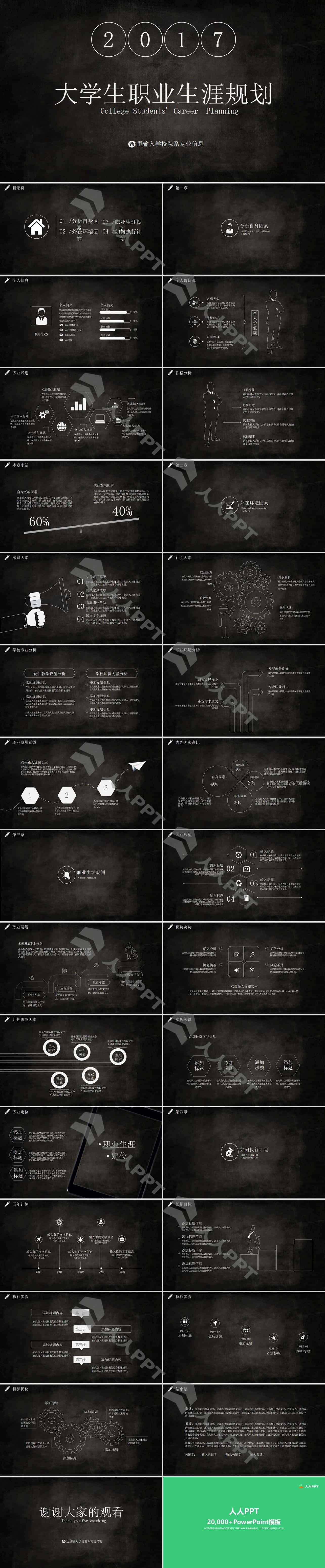 黑色大学生职业生涯规划PPT模板长图