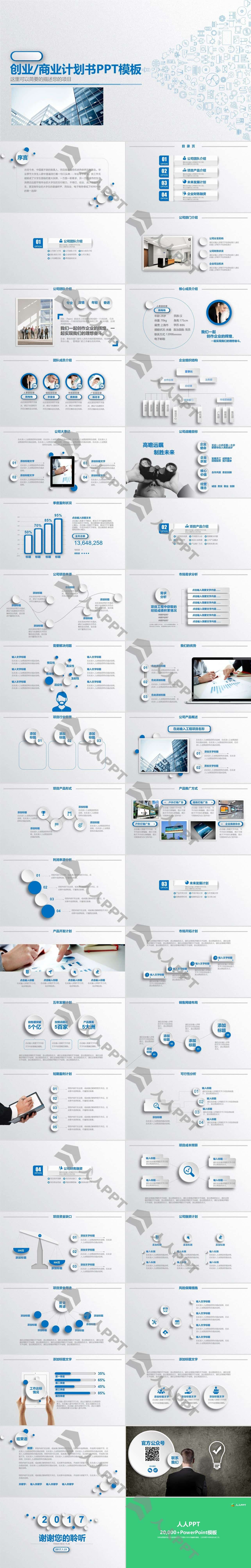 微立体商业创业计划书PPT模板长图