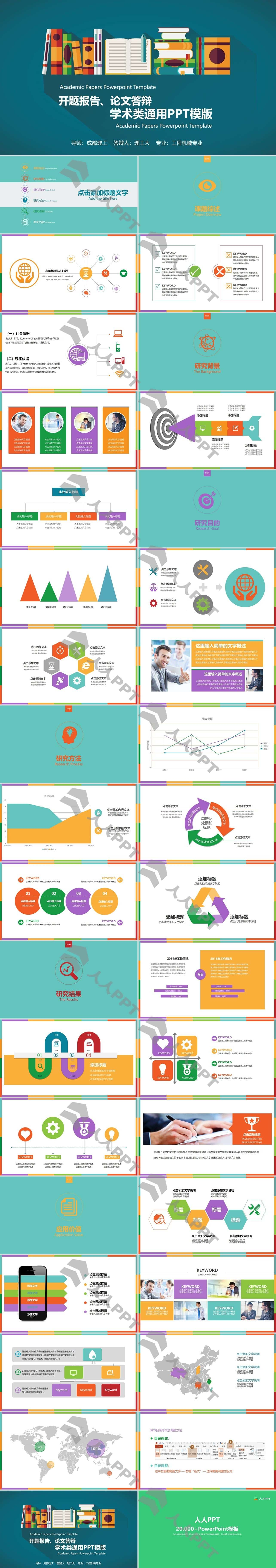 彩色扁平化学术报告PPT模板长图