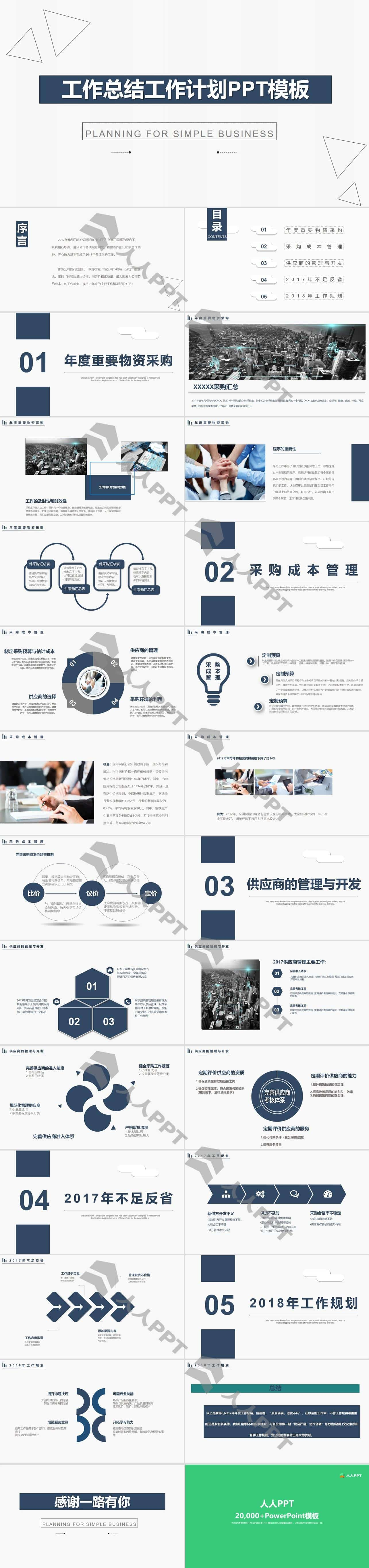 简约实用工作总结计划PPT模板长图