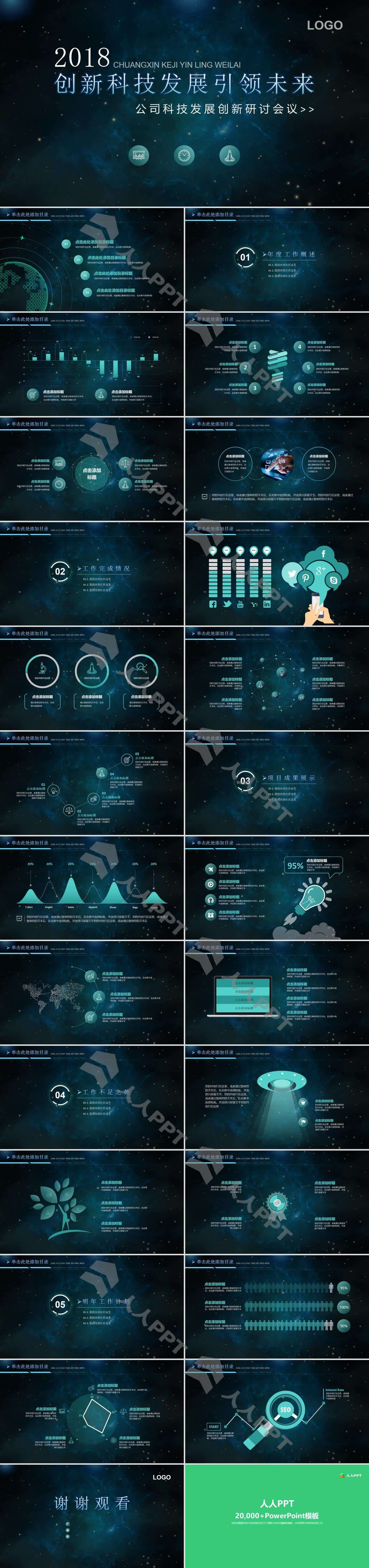 星空背景科技行业PPT模板长图