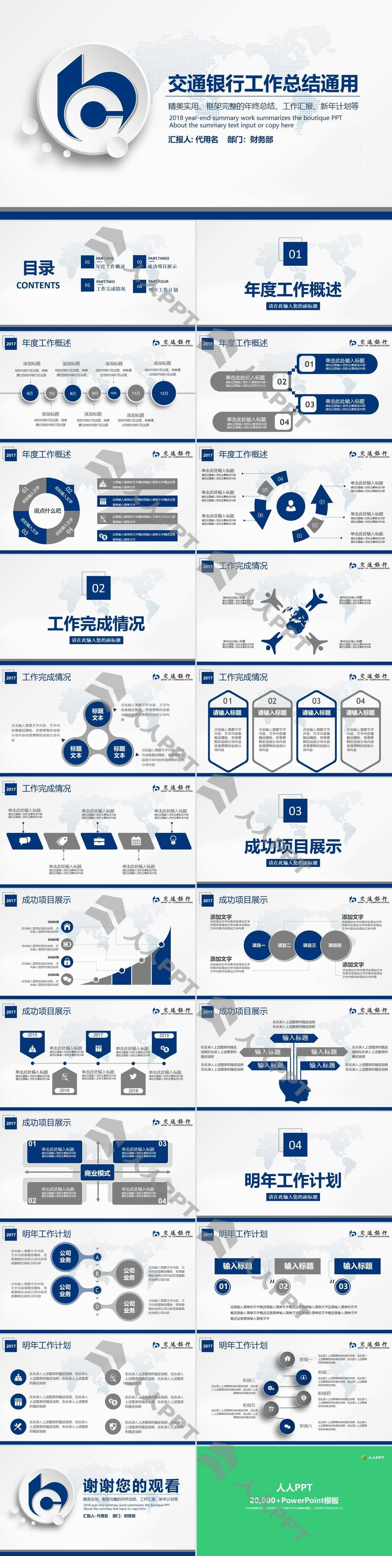 交通银行工作总结汇报PPT模板长图