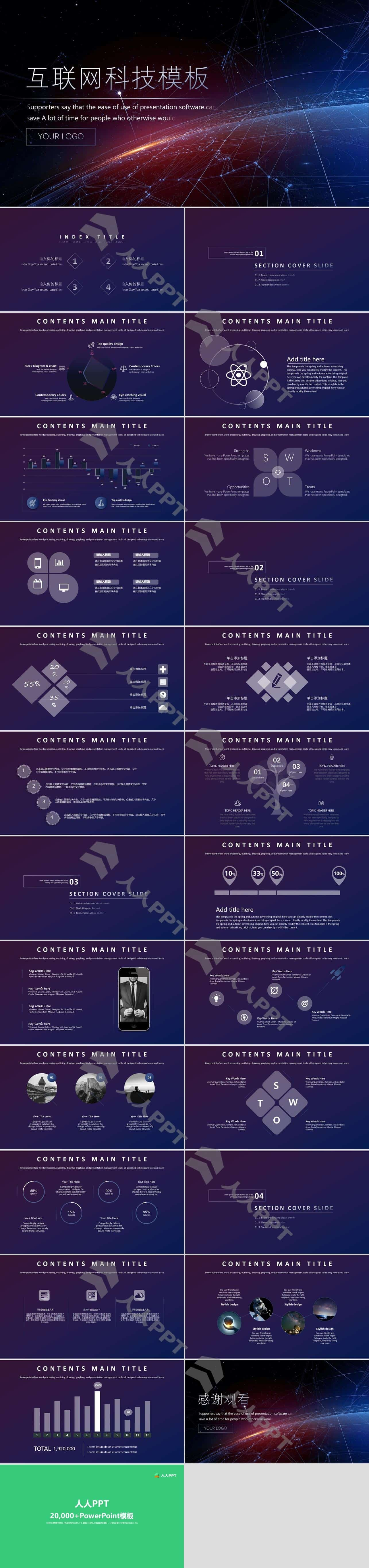 星空互联网科技感PPT模板长图