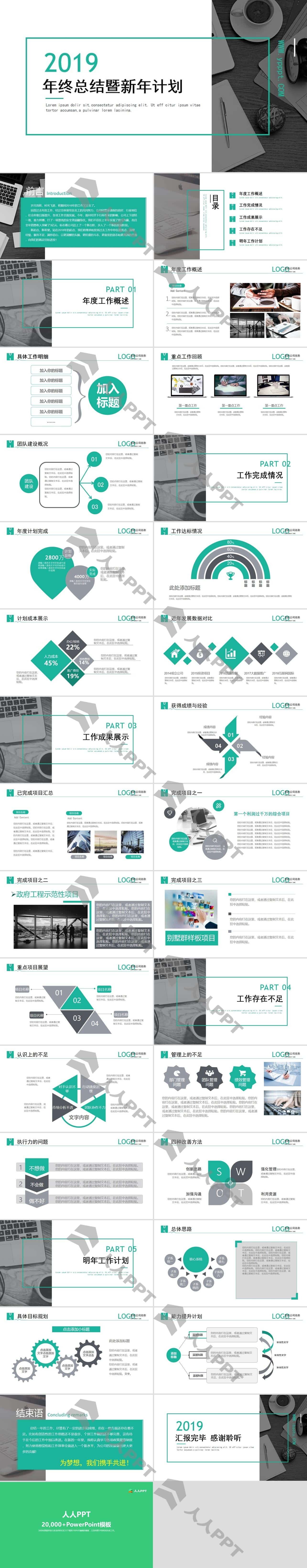 实用年度工作总结计划PPT模板长图