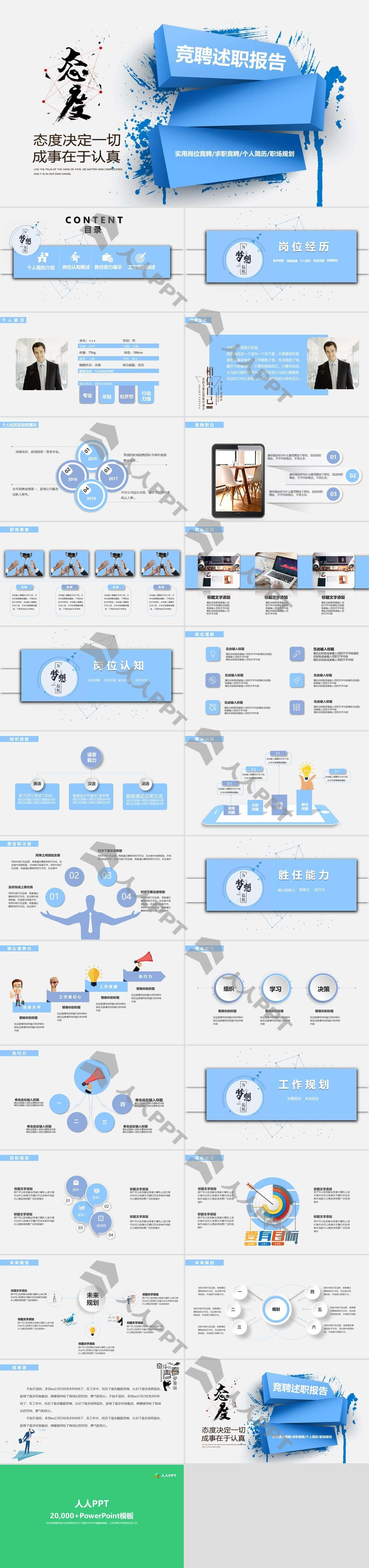 立体岗位竞聘述职报告PPT模板长图