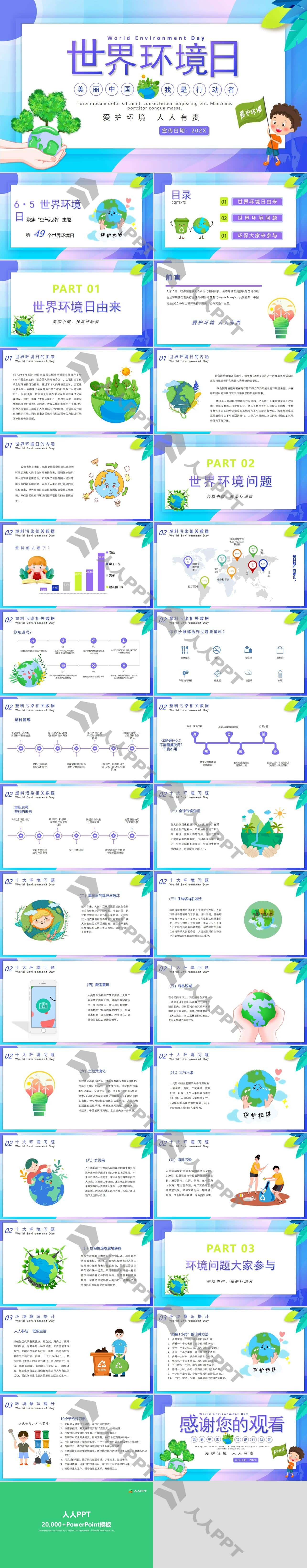 世界环境日主题班会PPT模板长图