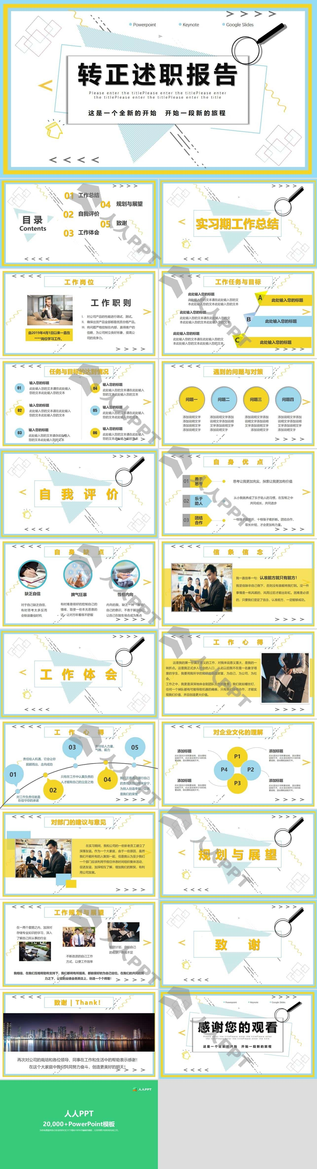 新员工转正述职报告PPT模板长图