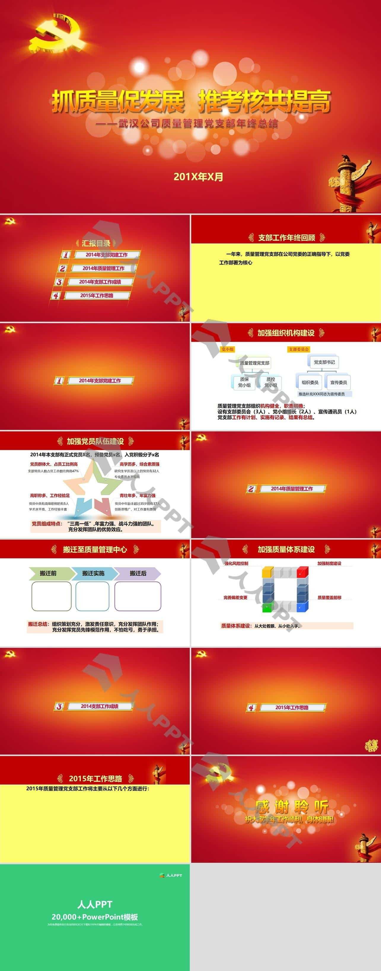 党建工作年终总结PPT模板长图