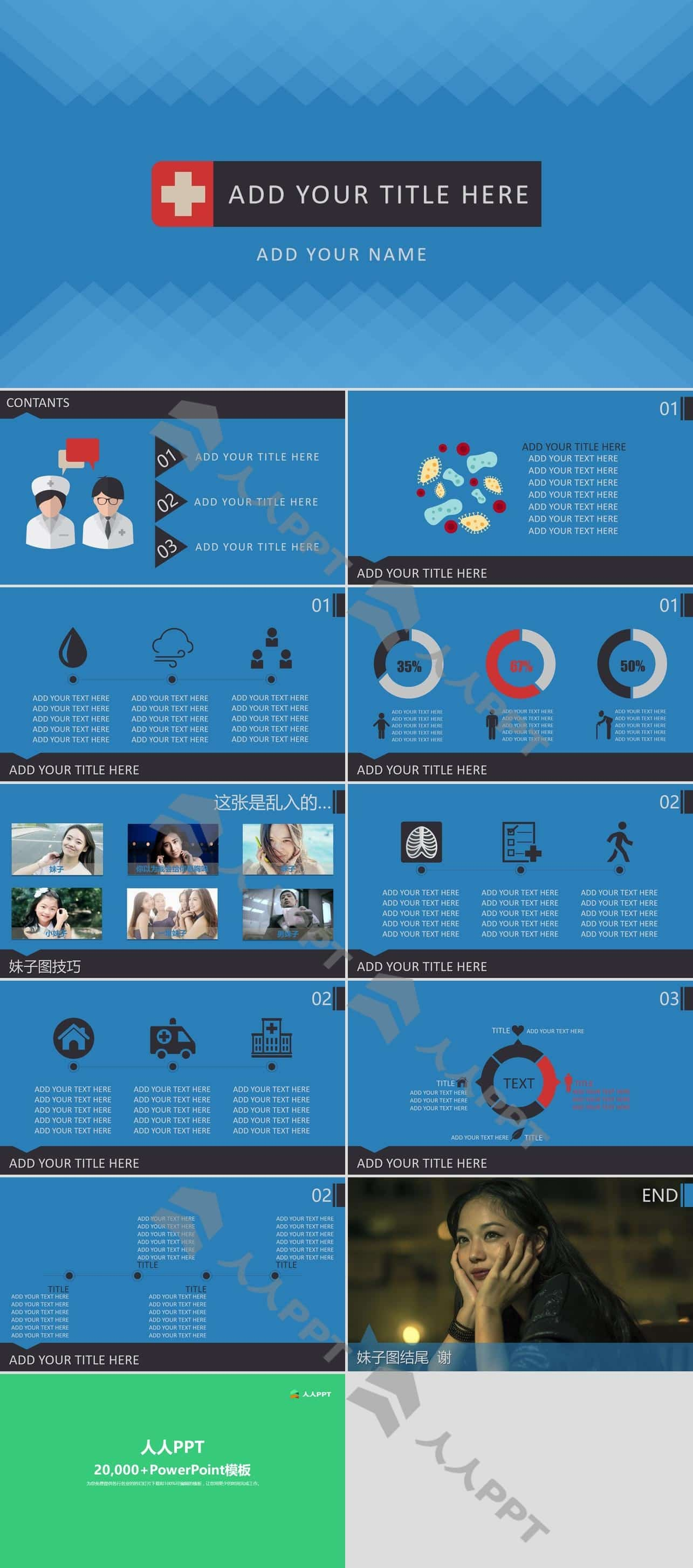 动态扁平化医学医疗PPT模板长图