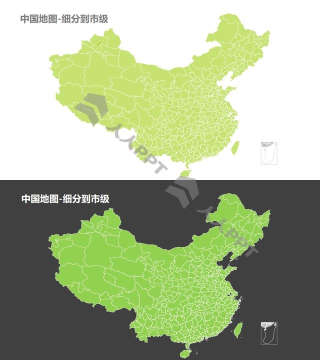 中国地图多色彩版-可编辑的PPT素材模板长图