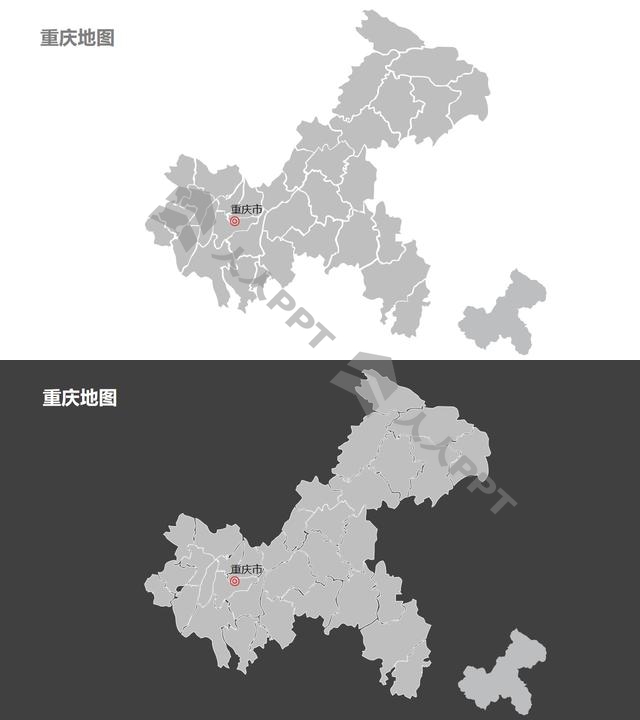 重庆市地图细分到区-可编辑的PPT素材模板长图