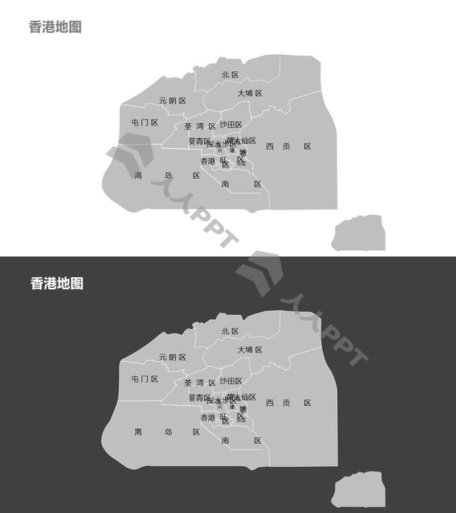 香港地图细分到区-可编辑的PPT素材模板长图