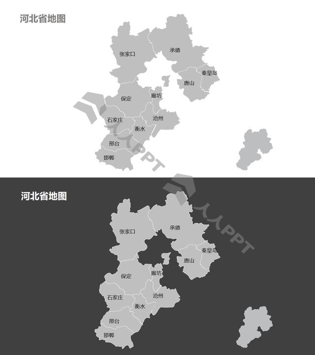 河北省地图细分到市-可编辑的PPT素材模板长图