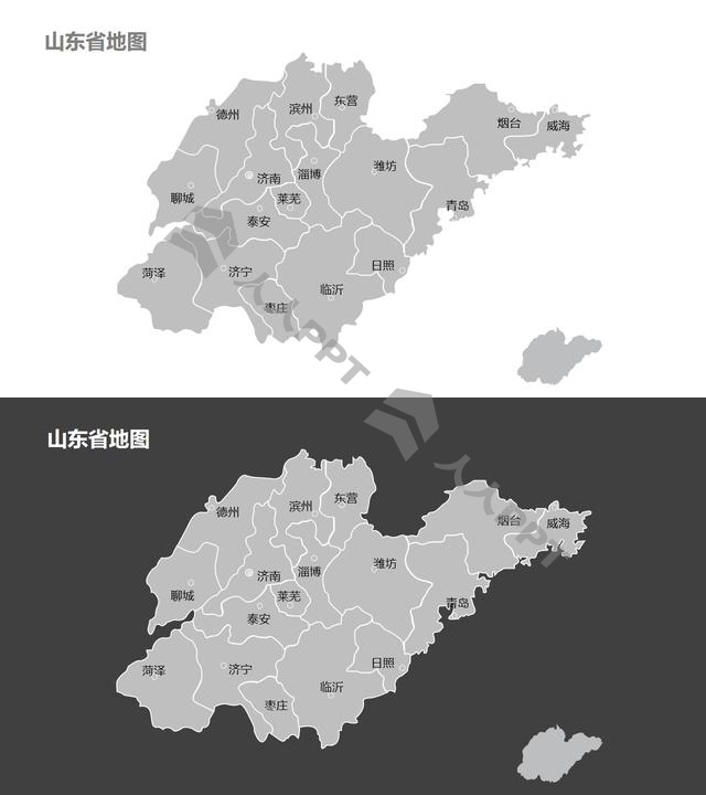 山东省地图细分到市-可编辑的PPT素材模板长图