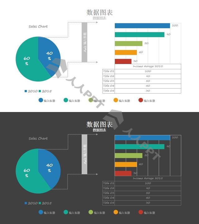 饼图和条形图动态组合图PPT模板长图