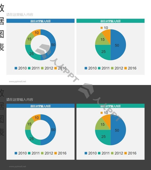 扁平化彩色动态饼图+圆环图PPT长图