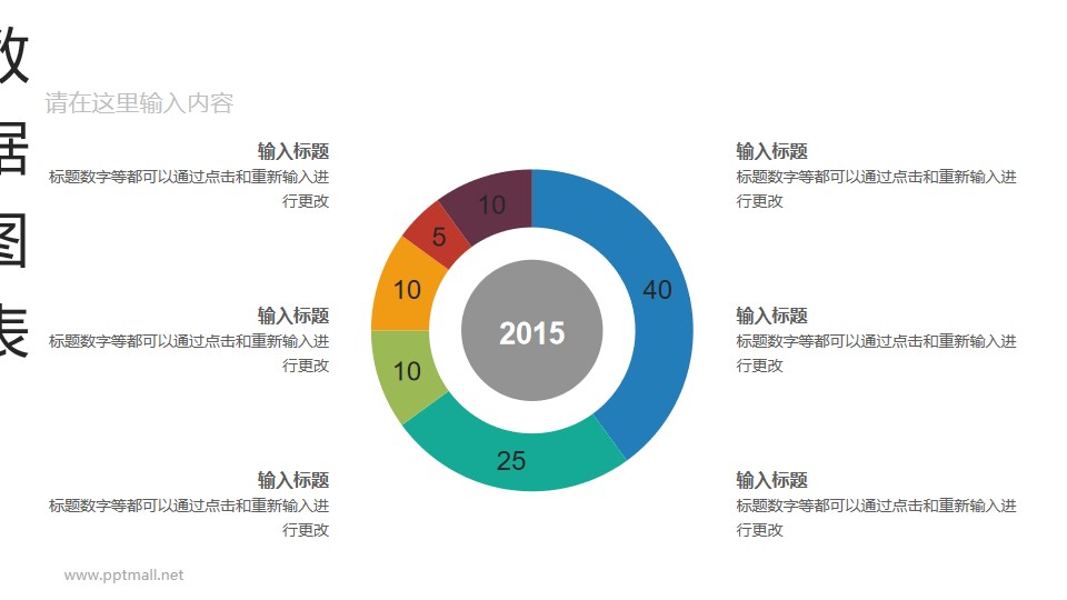 扁平化彩色动态圆环图辅文字说明PPT