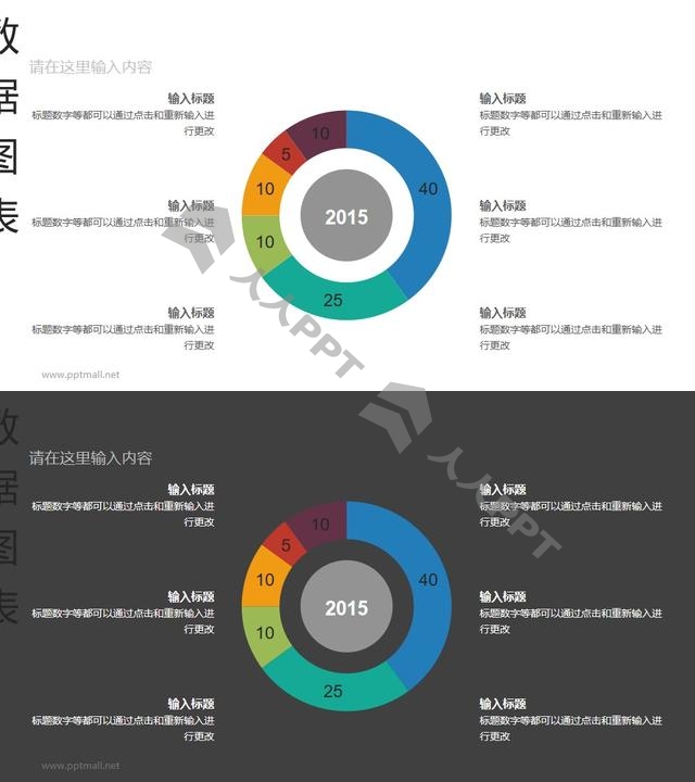 扁平化彩色动态圆环图辅文字说明PPT长图