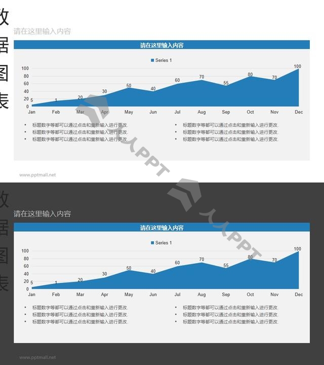 以月份为单位的蓝色面积图动态PPT图表长图