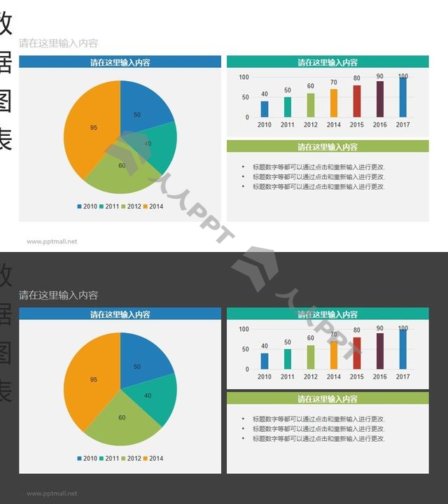 三维饼图+三维柱状图彩色动态PPT图表长图