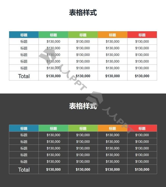 简约彩色表头的汇总表格PPT模板长图