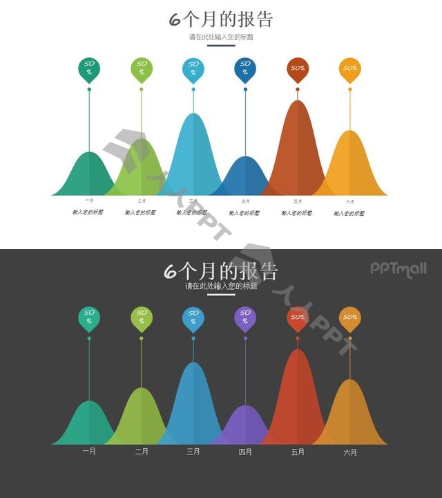 个性创意波浪形柱状图PPT模板素材长图