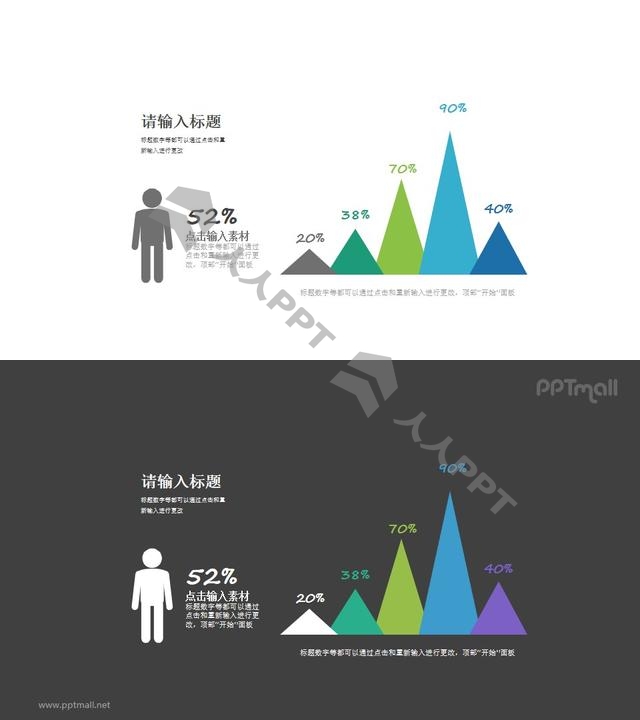 尖锥形的柱状图+小人PPT素材长图