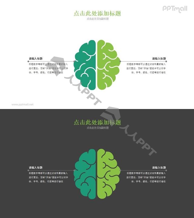 左右脑对比关系PPT素材长图