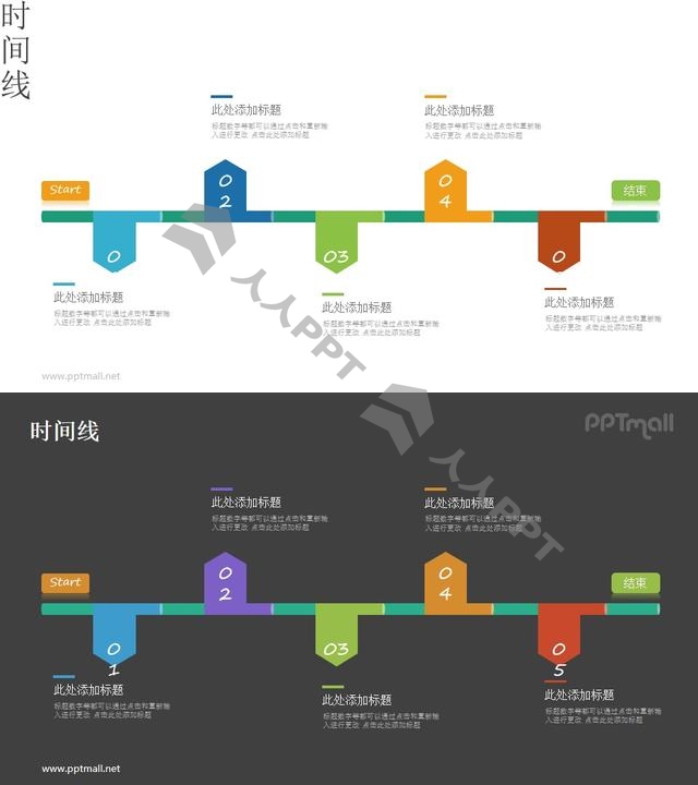 上下排版的时间轴PPT图示素材长图