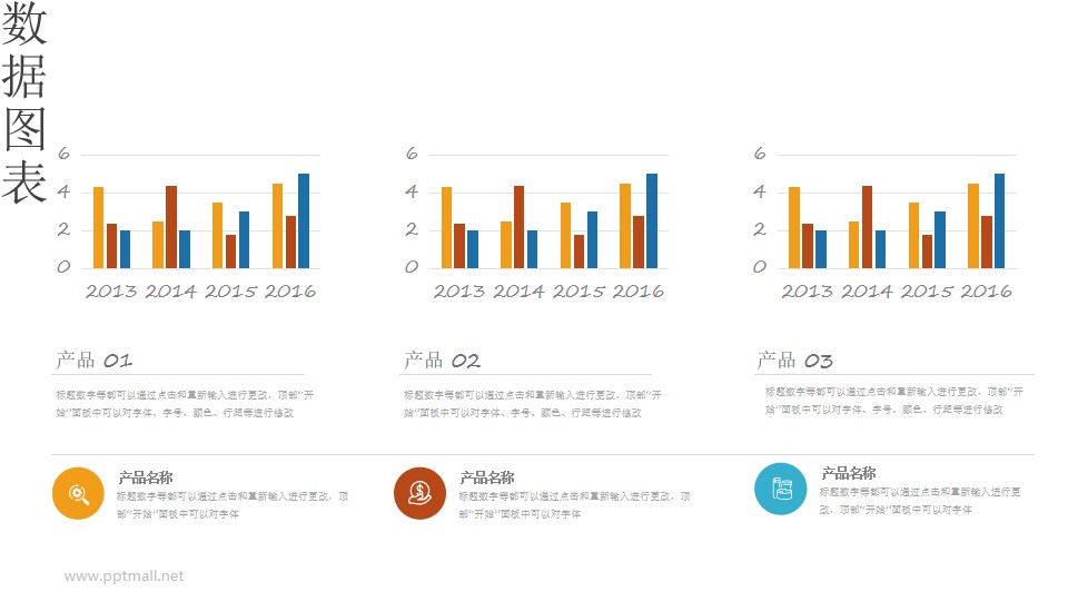 三组柱状图数据对比PPT素材