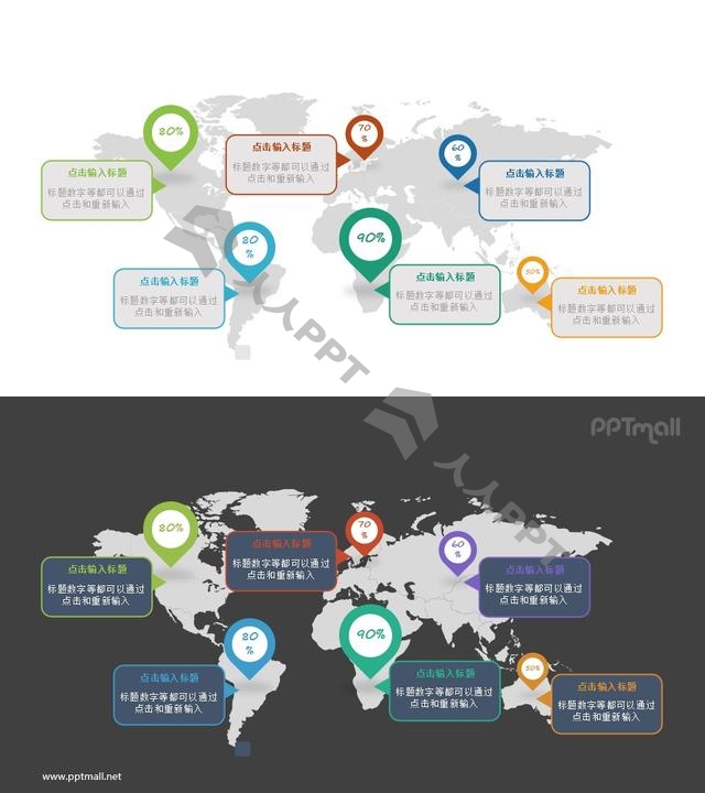 世界各地/不同国家的数据分析PPT图示素材长图