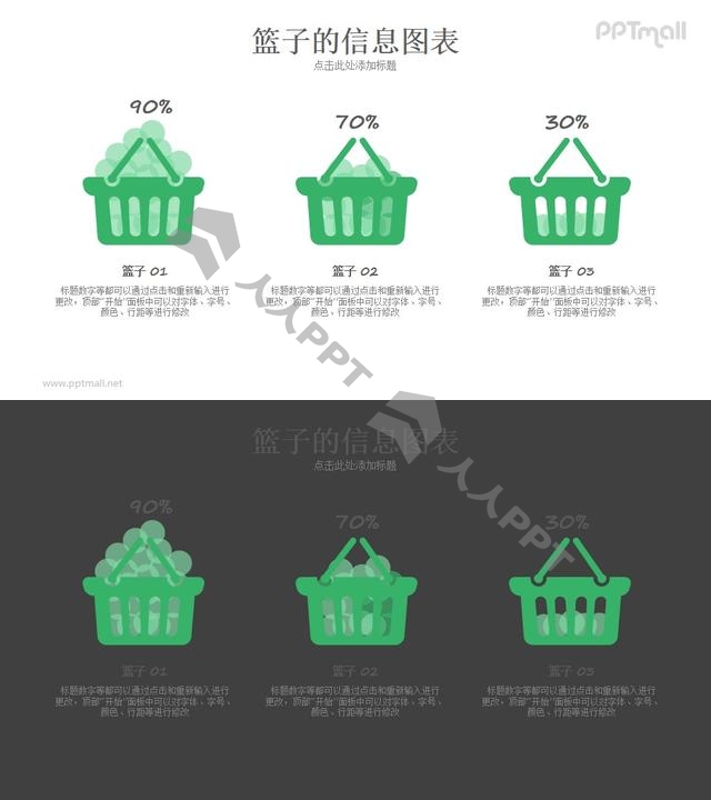 3个带大数据展示的购物篮PPT模板长图