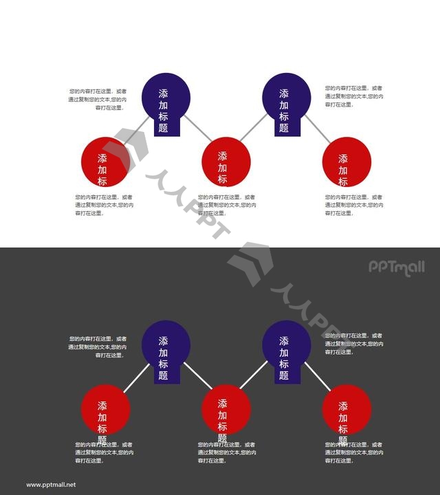 5部分递进关系PPT素材模板长图