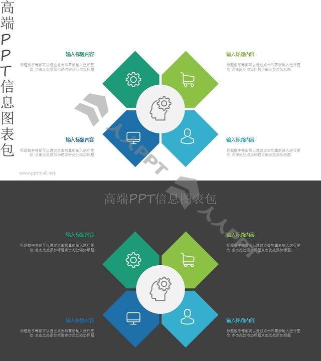 4部分总分关系PPT信息图示素材长图