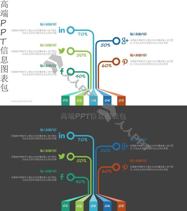 5部分创意目录/内容导航PPT图示素材长图