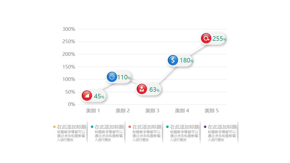 漂亮的双色折线图PPT素材图示