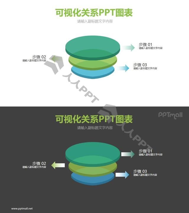 三个立体圆饼PPT图示长图