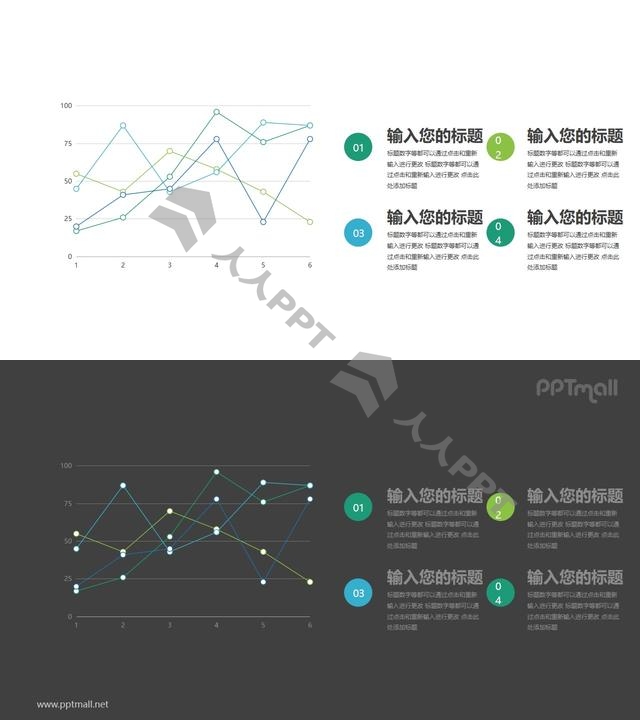 4组折线图组合PPT素材图表长图