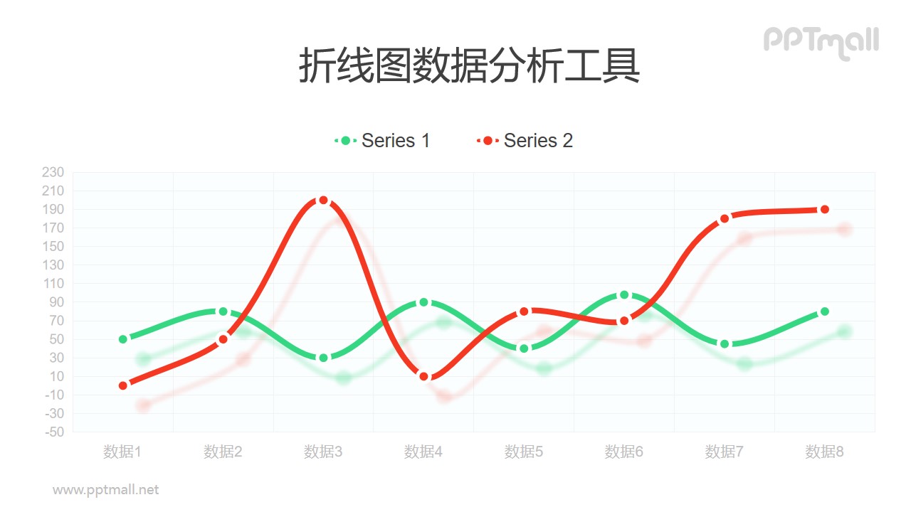 带标记点的红绿折线图PPT素材