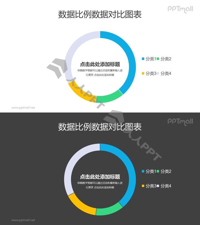 常规四部分组成的细圆环图/饼图PPT素材长图