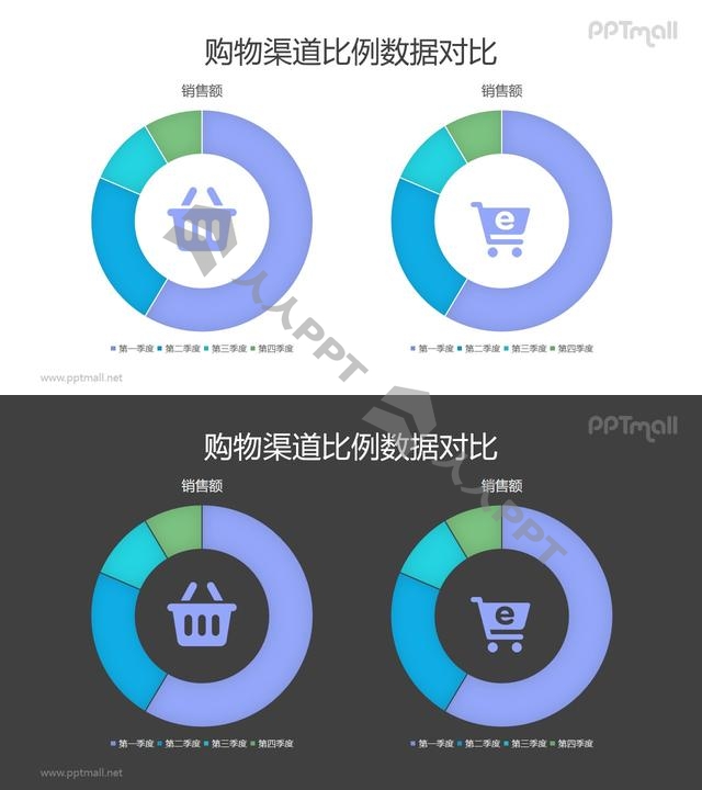 中间带图标的彩色圆环图/饼图PPT素材长图