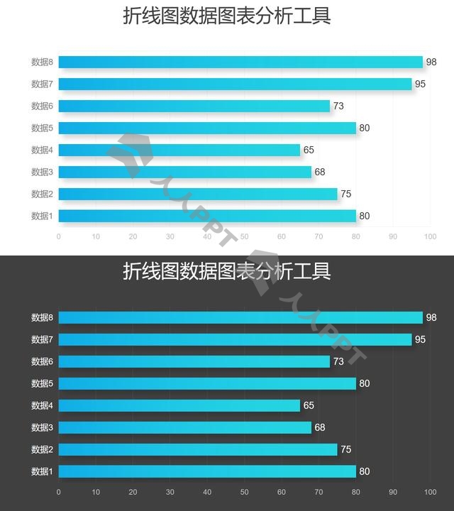 蓝色渐变条形图数据分析工具PPT图表长图