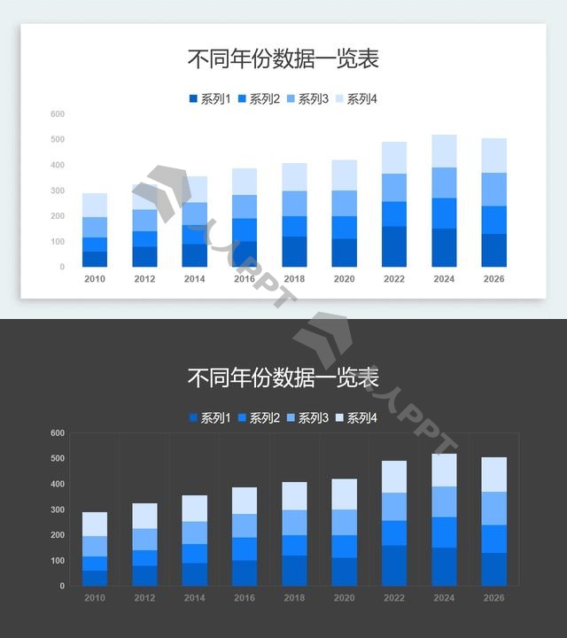 蓝色简约柱状图数据分析PPT图表长图