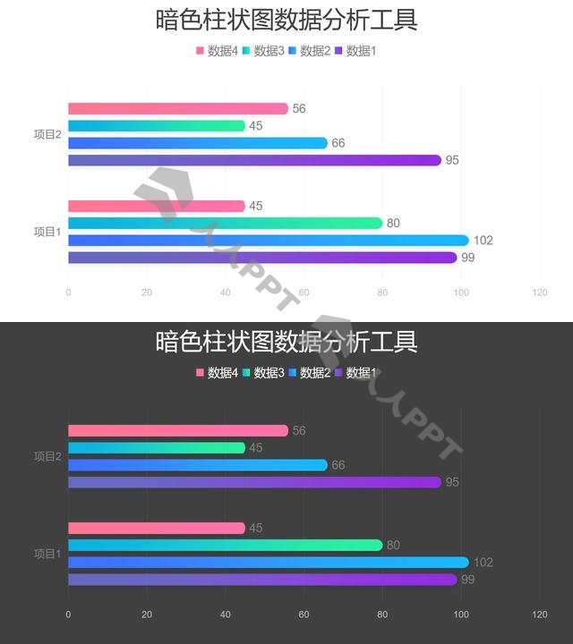 四组数据对比彩色条形图数据分析工具PPT图表长图