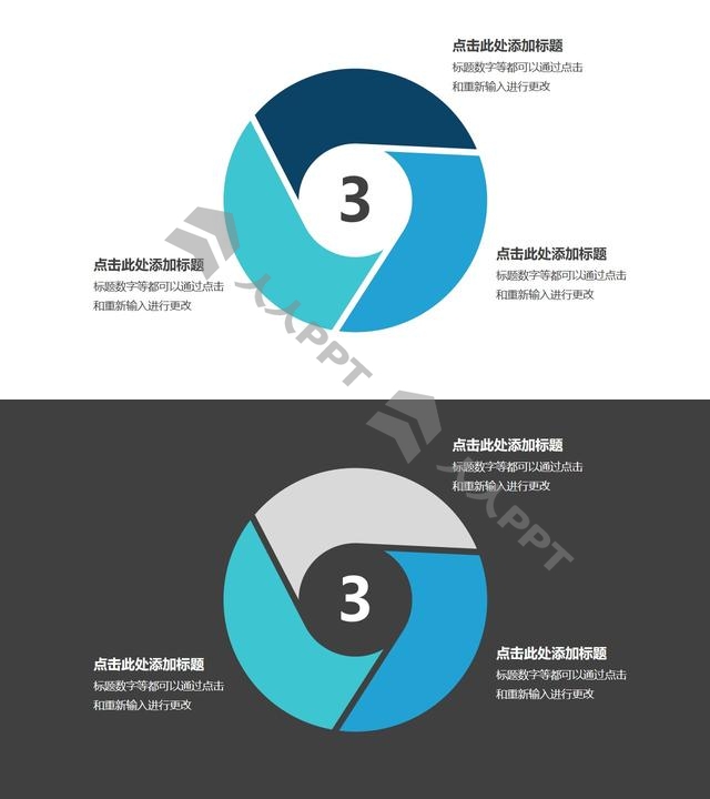 红蓝空心圆四部分循环关系逻辑图表长图