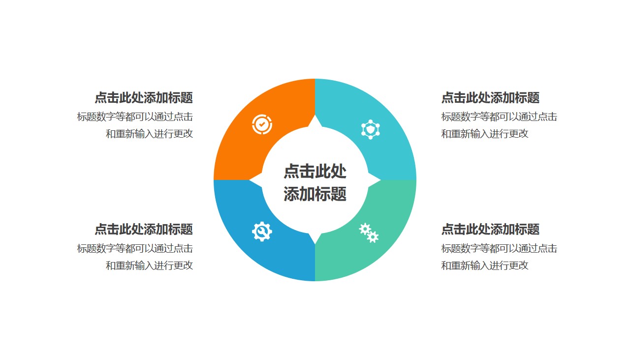 4部分组成的饼图循环关系逻辑图PPT模板