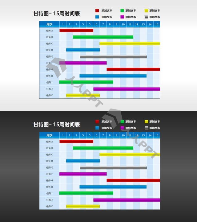 甘特图工作时间表(7)—15周工作进度表长图